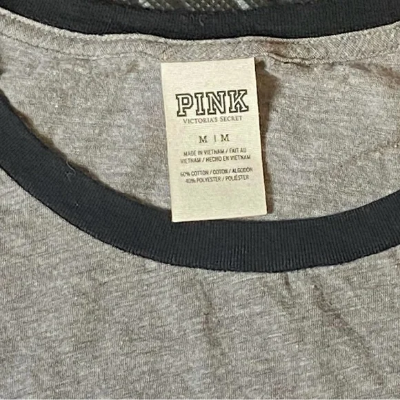 PINK Women Top Large White & Maroon T-Shirt Logo Spellout Size Medium - Picture 4 of 7